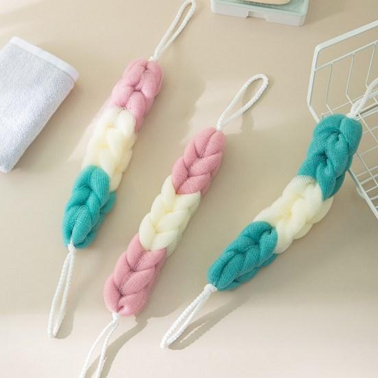 Bath Exfoliate Puff Super Soft Rich Foam Quick Drying Reusable Lanyard Design Non-fading Stretchable Exfoliating Bath Loofah Sponge Mesh Bathroom