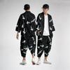 Erkekler Cosplay Yukata Üstleri Pantolon Çin Tarzı Japon Sokak Samurai Harajuku Kimono Takım Elbise Hırka
