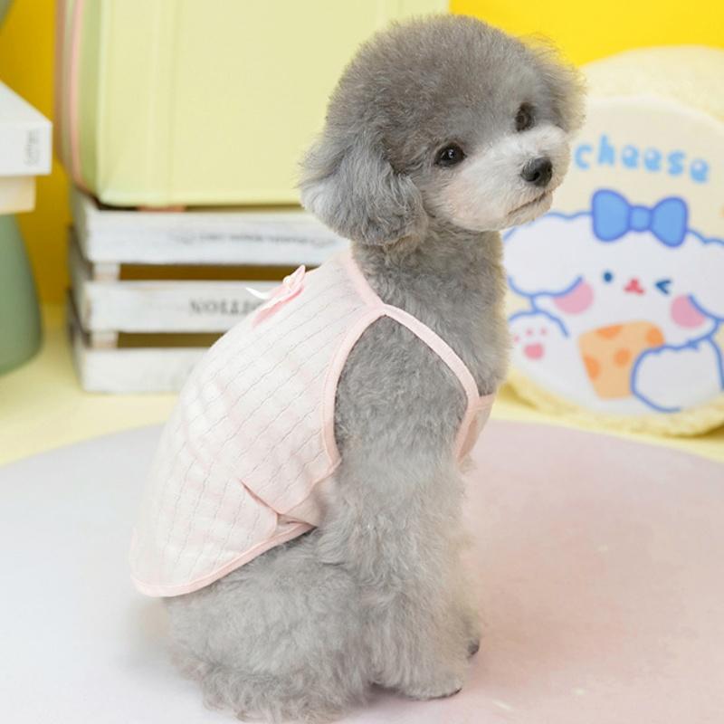 Cute Bow Dog Vest Fashion Solid Dog Clothes Summer Sling Puppy Shirt Soft Cotton Cat Vest Pet Pullovers Chihuahua Poodle Apparel