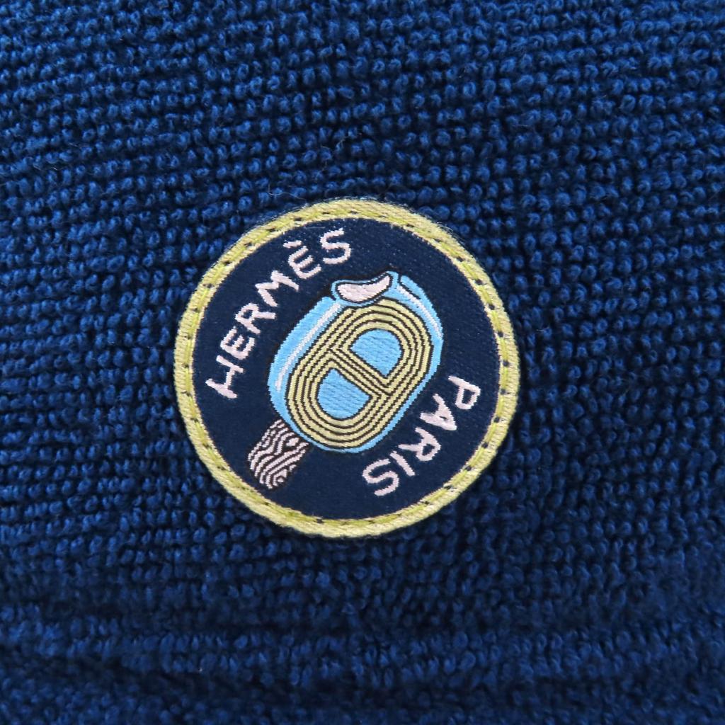 Excellent HERMES hat HERPER Tile fabric bucket hat with logo patch Navy 57 Used