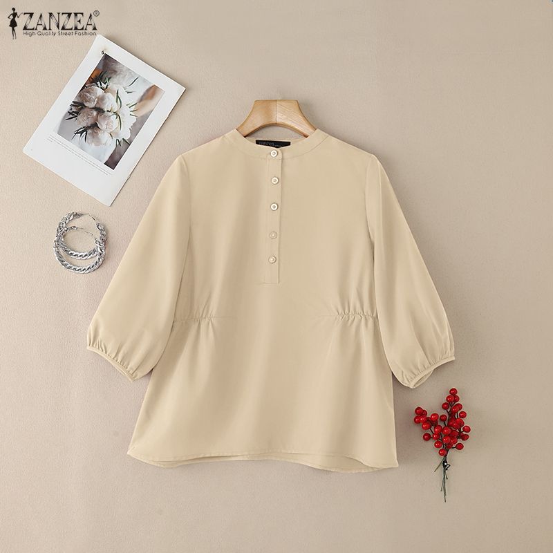 ZANZEA Lässige Bluse mit Rundhalsausschnitt und 3/4-Ärmeln für Damen