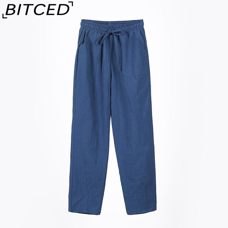 BITCED 9 Color Pure Cotton Nine Point Trousers Spring Summer Slim Straight Loose Casual Pants Women Solid Color Harem Pants