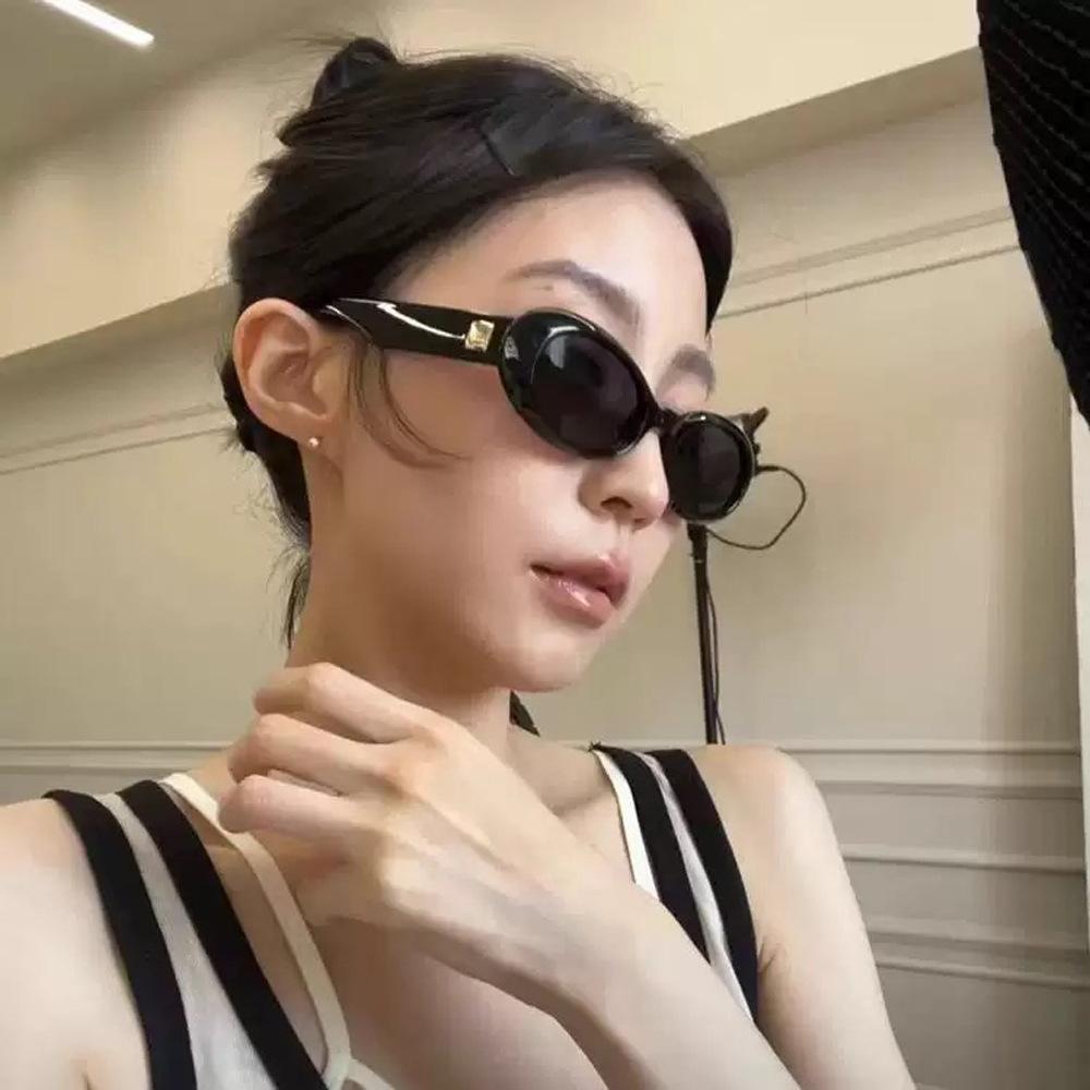 Europeiska och amerikanska kattögon små bågar elliptiska glasögon UV-resistenta solskyddande turist gatufotografering solglasögon