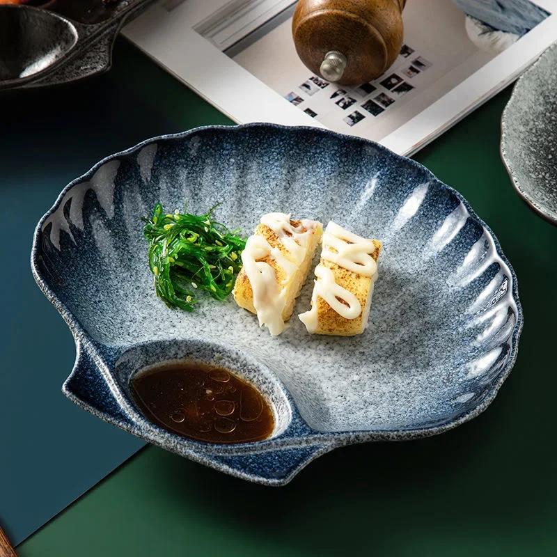8inch Dark Japanese Style Dinner Plate Under-glazed Ceramic Partition Dinner Dishes Dessert Tray Sushi Dinnerware Microwave Safe