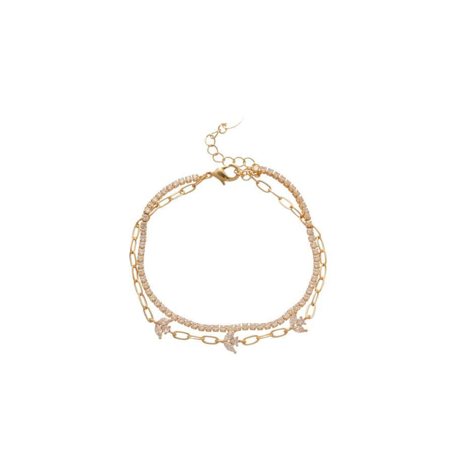 18K Gold Plated Zircon Flower Double Layer Bracelet - Vintage, Luxurious, and Versatile Women's Jewelry