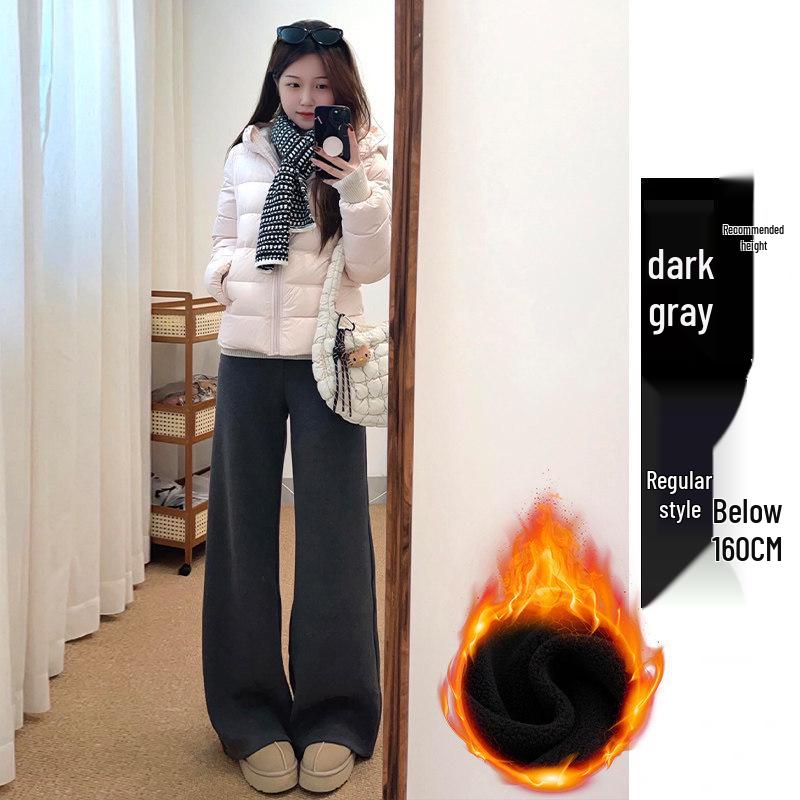 Women's High Waist Gray Sweatpants - Spring Autumn 2025 Collection, Slimming Straight Leg, Drape Design, Casual Wide-Leg, Autumn Winter Style