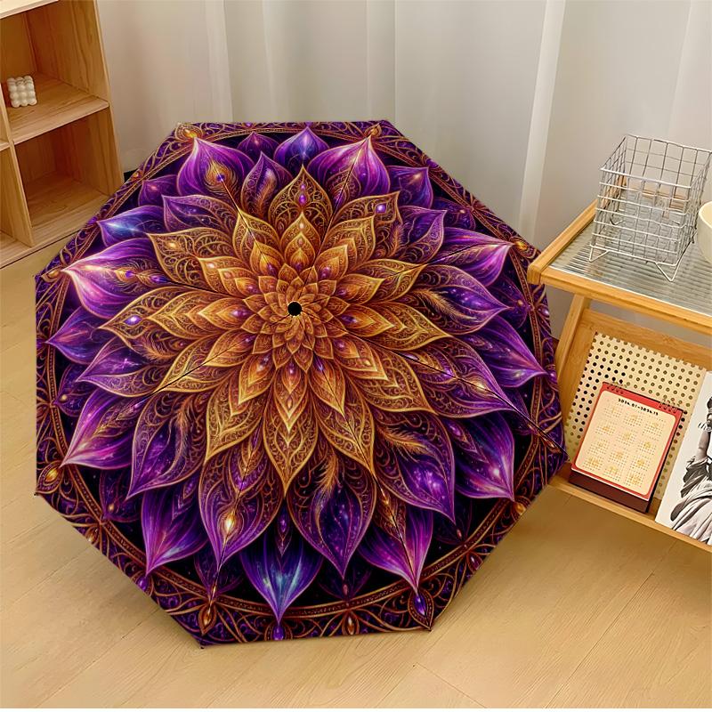 

Purple Galaxy Rose Umbrella Theme Automatic Umbrella Compact 8-Rib Design Sturdy Construction Durable Umbrella Stylish Accessory