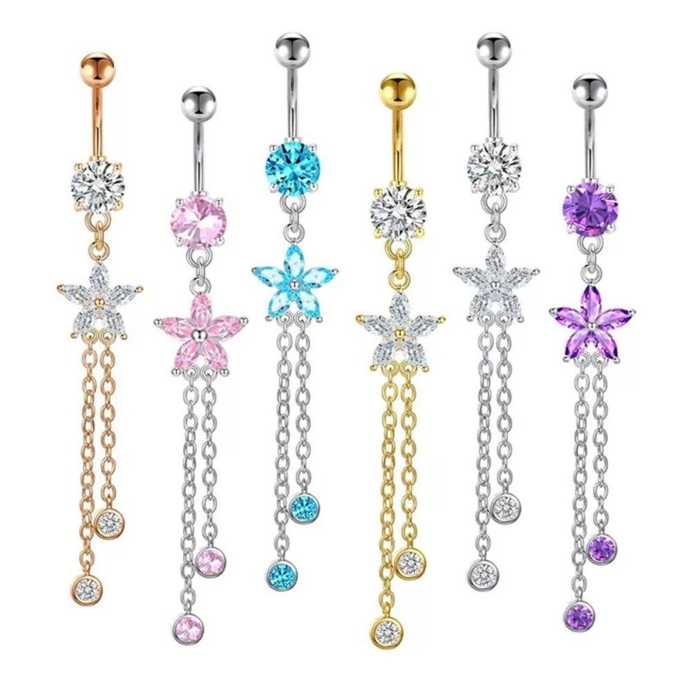 Rhinestone Belly Button Ring Stainless Steel Body Piercing Jewelry Fashion Zircon Navel Ring Girl