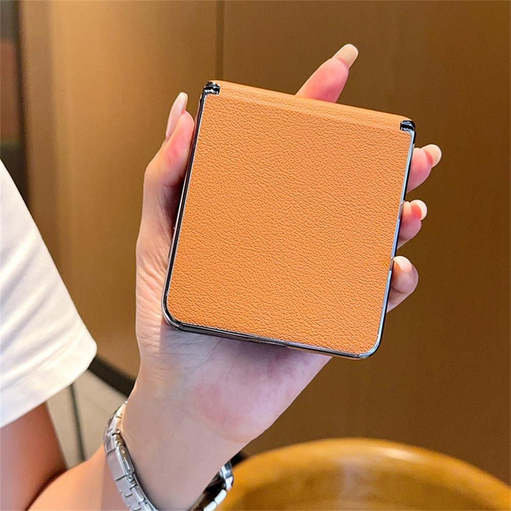 Solid Color Phone Case For Samsung Galaxy Z Flip 7 5G Leather PC Hard Shell Hinge Protective Flip7 Back Cover