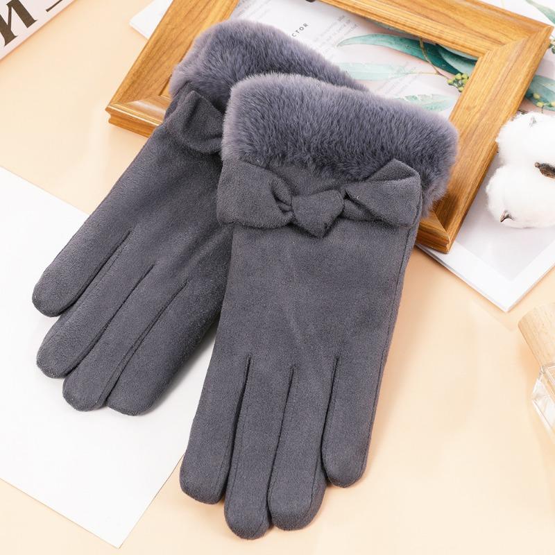 Warm Gloves, Women's Suede Gloves, Driving Outdoor Cycling, Fluffy Thickened Touch Screen, Autumn and Winter Gloves