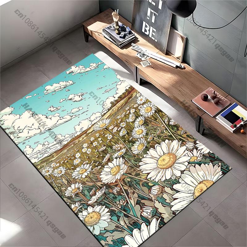 Sunny Field of Daisies Carpet Yoga Living Room Room Decor Children's Crawling Mat Doormat Area Rug Games Mat
