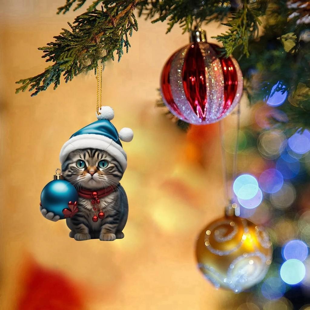 Cartoon Cat Unique Car Hanging Decor Festive Acrylic Gift For Christmas Enthusiasts