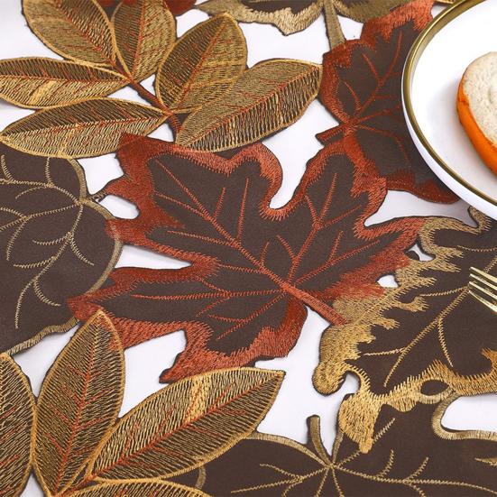 Autumn Maple Embroidered Placemat Hollow Design Insulation Pad Hot Plates Pots Table Runner Harvest Party Dining Accessories