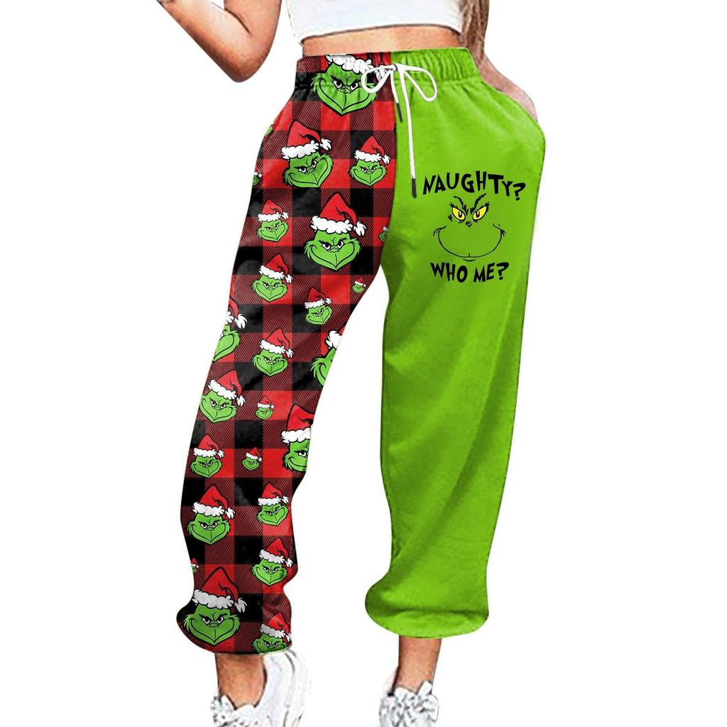 Damen Casual Fashion Weihnachtsdruck Lässige Jogginghose Elastische Taille Kordelzug Hose