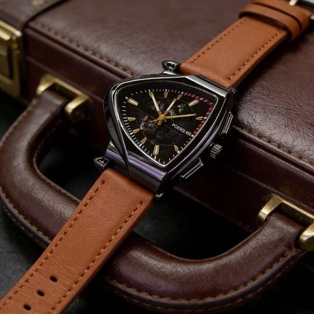 Casual Mechanical Watch Simple Quartz Wrist Watch New Triangular Hollow Watch Men