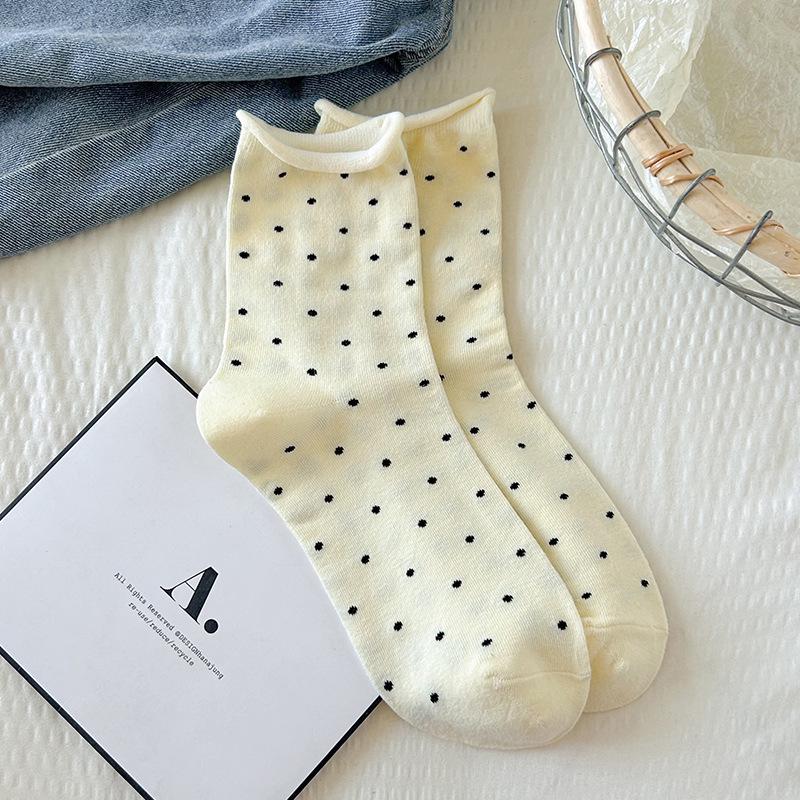 

Non-binding, high-elasticity polka dot cotton maternity socks - anti-pilling women s hosiery One Size кремовый/жёлтый