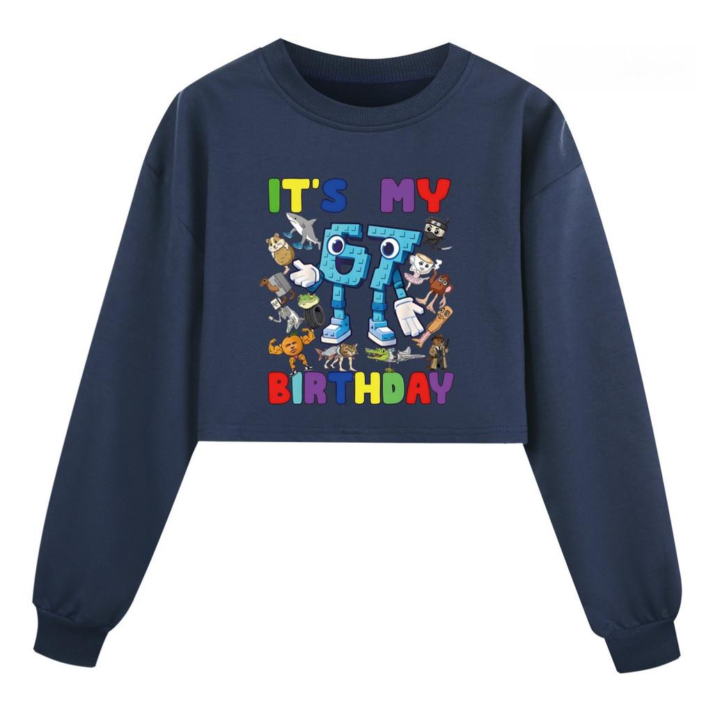 5394 Kids Girls Steal a Brainrot 67 Printed Long Sleeves Short Sweatshirt