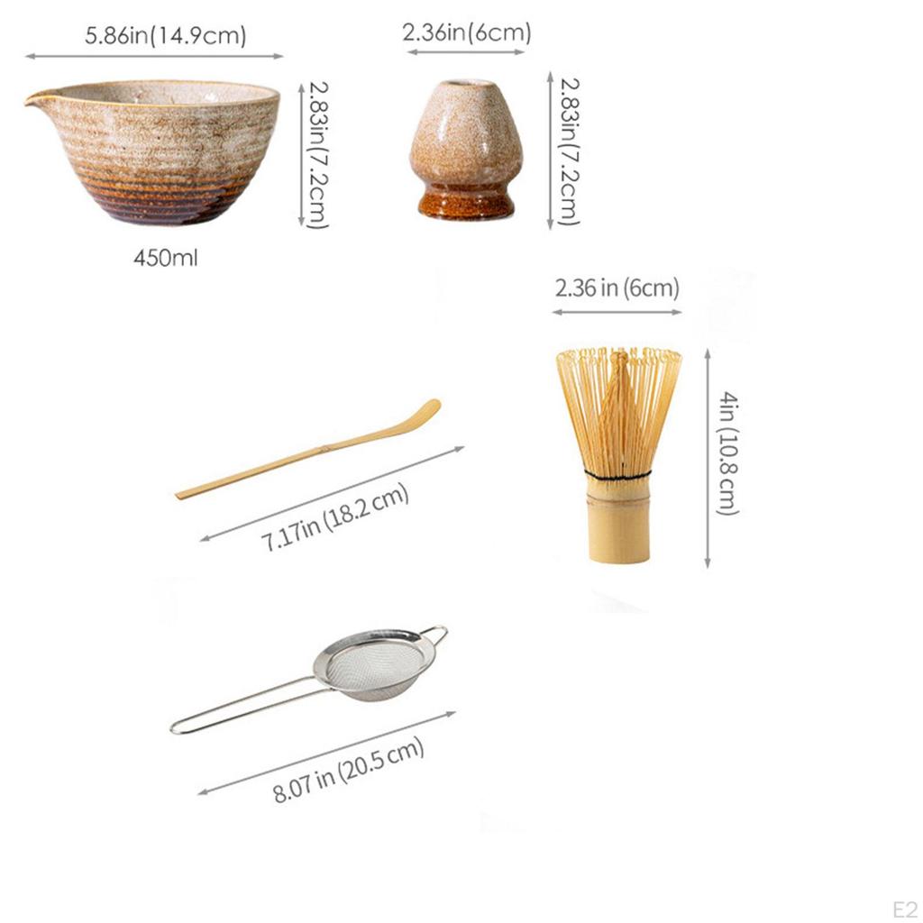 5-teiliges Matcha-Set: Schale mit Ausguss, handgefertigter Schneebesenhalter, japanisches Set