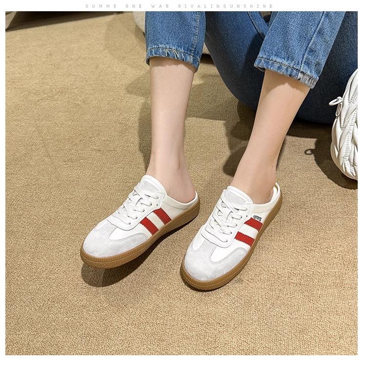 Foreign Trade Moral Training Shoes Women's Summer Leather Thick Sole Heightening Casual Forrest Gump White Shoes Bag Head Half Drag Canvas Shoes