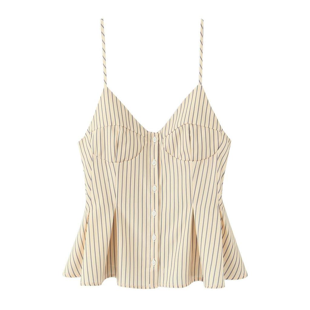Women's Fashionable Sexy V Neck Striped Suspender Button Short Top