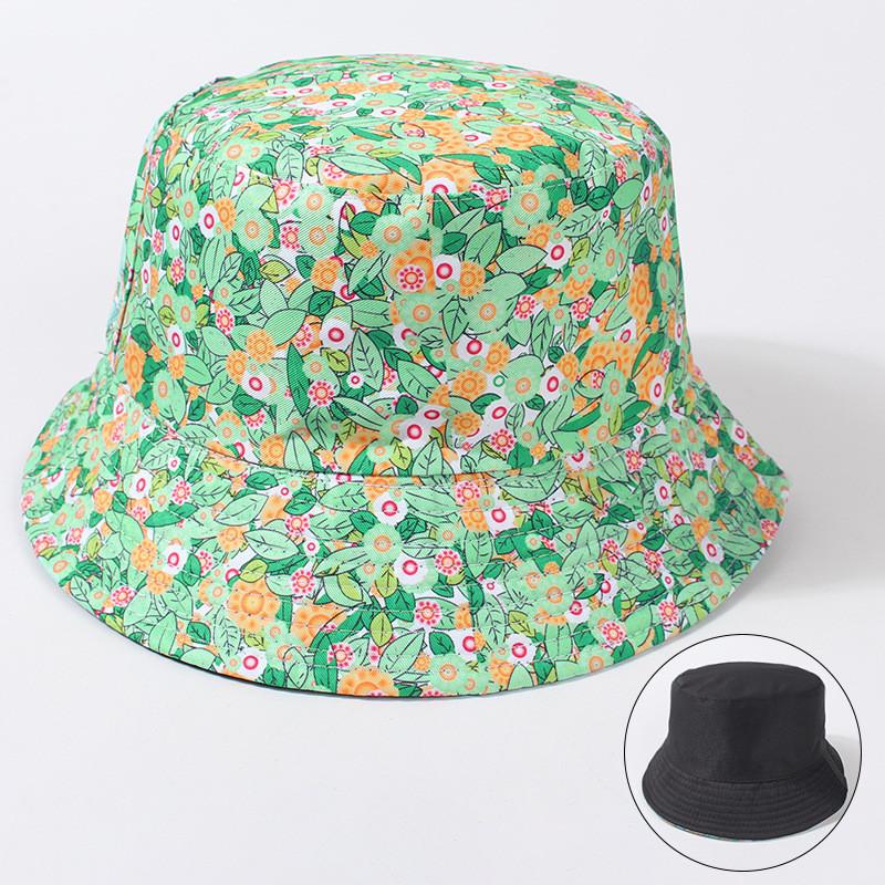 Spring Summer New Pattern Reversible Fisherman Hat Women Casual Sun Protection Green Variety