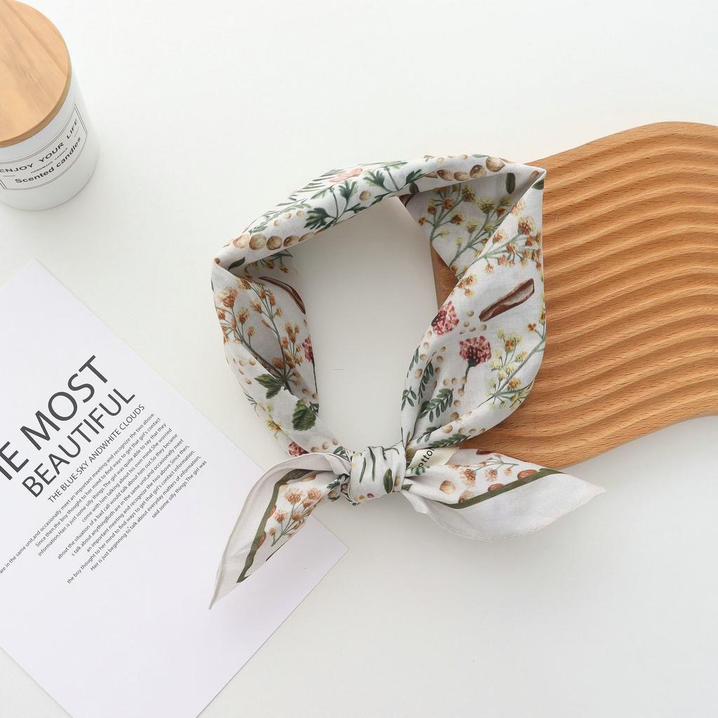 Pure Cotton Hand Towel Floral Bag Korean Style Retro Small Square Scarf Headscarf Women's Summer Good Match Scarf Outer Wear