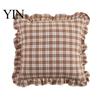 Federa Cuscino Decorativa Divano Shabby Chic con Volant, Fodera Cotone a Quadri con Bordo Arricciato, Federe Arricciate Vintage 18x18 Pollici 20x12 Copertura Decorativa