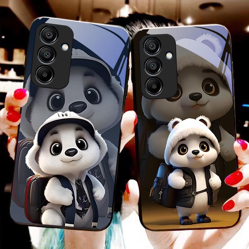 Cute Little Panda White For Samsung Galaxy A15 5G 54 4G 51 50 24 35 90 71 12 51 53 52S 80 22 34 Black Tempered Glass Phone Case