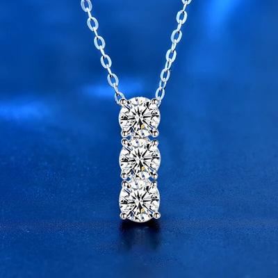 New Three 4mm Stones D Color Premium Moissanite Diamond Chain for Women 925 Sterling Silver GRA Moissanite Pendant Necklace