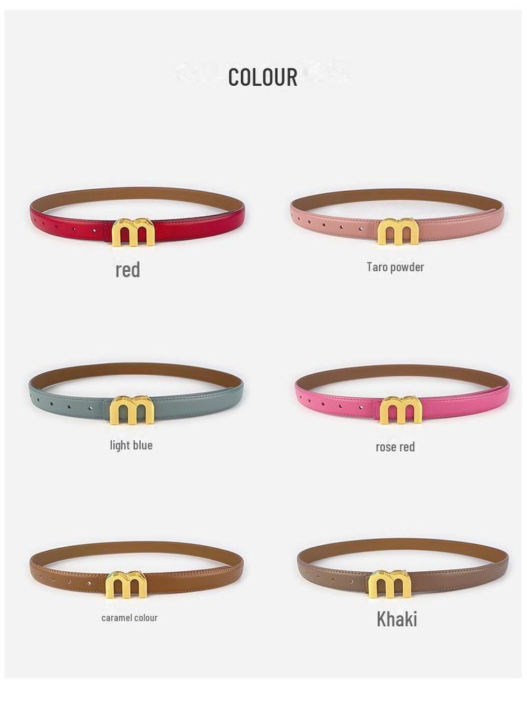 M Letter Genuine Leather Women's Belt - Versatile for Casual Pants, Skirts, and Jeans