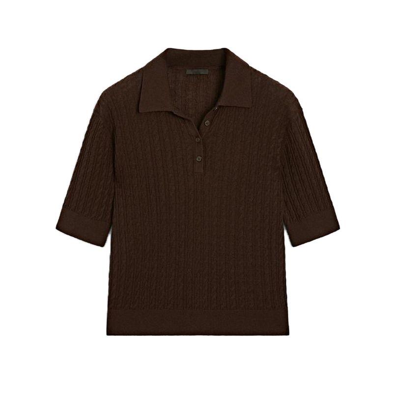 MD Spring/Summer New Arrival Women's Clothing High JGG Chengtong Diligent Twisted Flower Cable Stitch Half Sleeve Knitting Polo Shirt 5687579