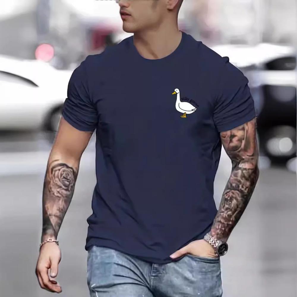 Cartoon Duck Fashion Harajuku Style Pure Cotton Printed Men's Round Neck Short Sleeved T-shirt