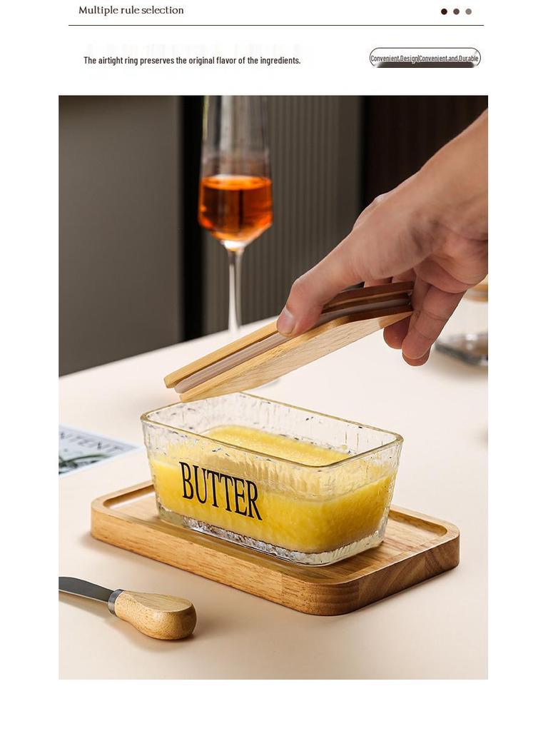 Transparent Glass Butter Dish with Lid & Spreader - Cheese Fresh-Keeping Box for Home Use
