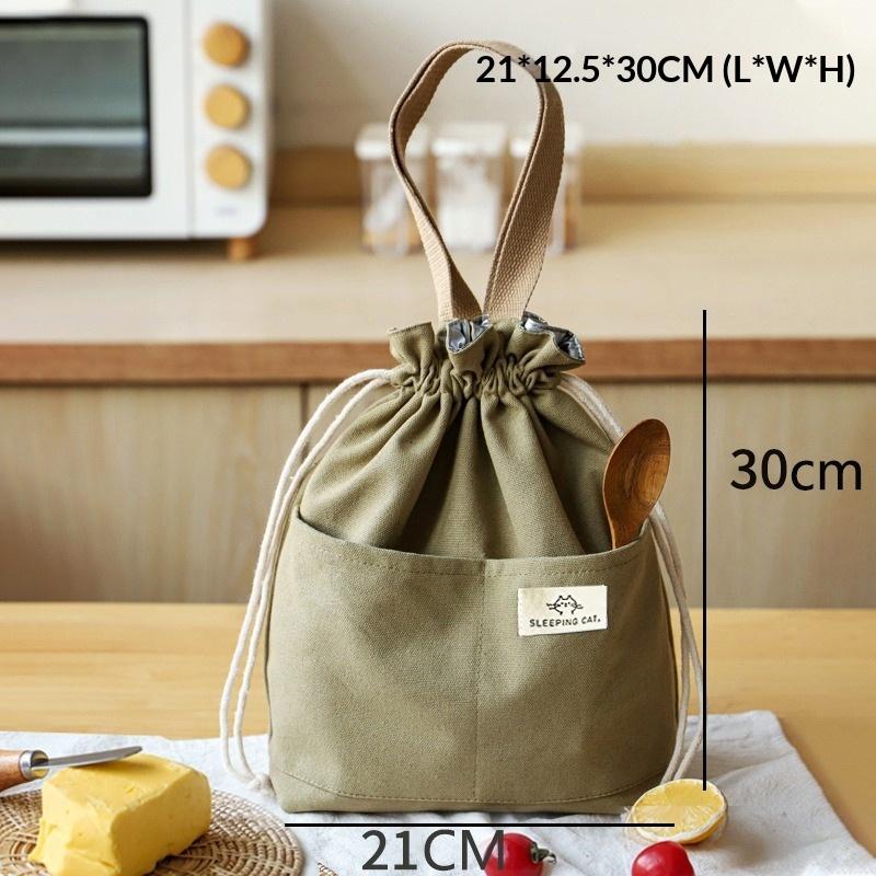 Drawstring Canvas Lunch Bag Thicken Insulated Aluminium Foil Thermal Bento Box Tote Cooler Handbags for Office Outdoor Picnic