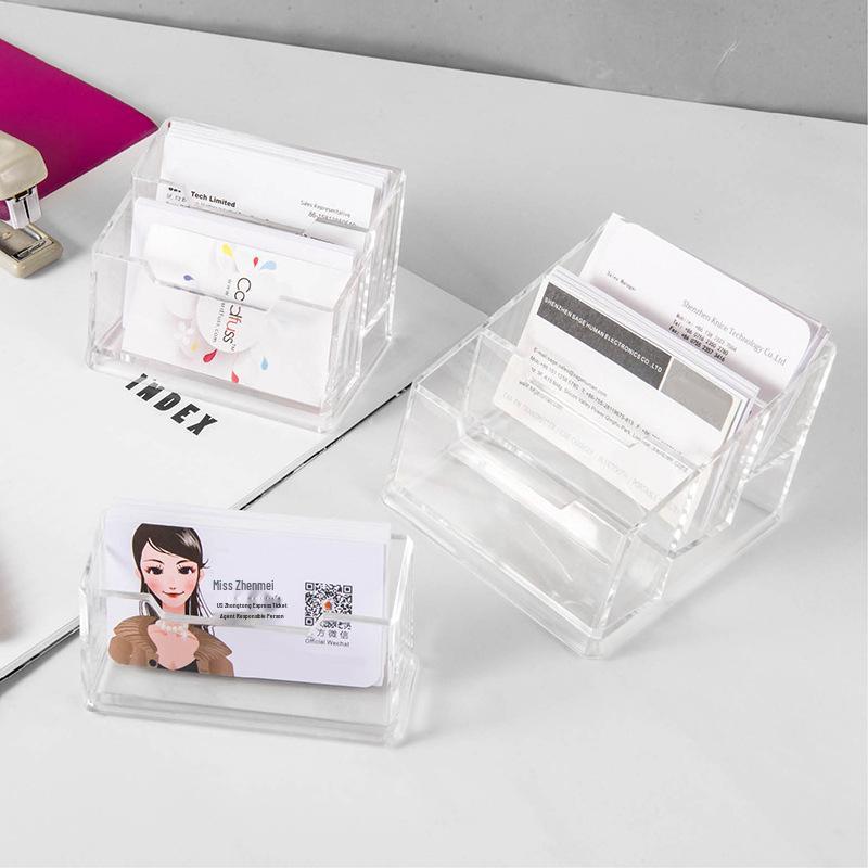 Transparent Geometric Business Card Holder - Available In Single, Double, or Triple-Layer Options for Desktop Use