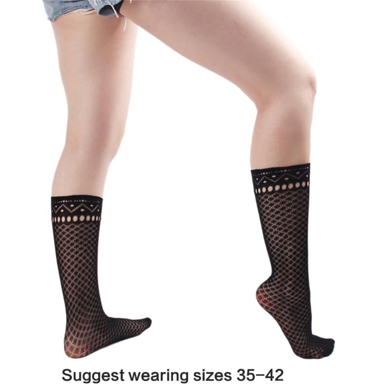 1 Pair Japanese Styles Fishnet Mesh Hollowout Patterned Stockings Breathable Thin Middle Calf Socks for Women and Girls