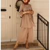 Women's Puff Sleeve Belted Blouse Wide Leg Pants Set Solid Color Casual Two Piece Outfit Islamic Modest Suit