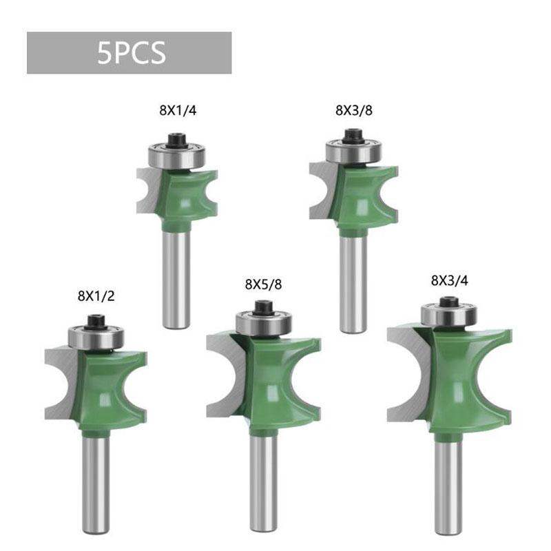 

Концевая фреза с хвостовиком 8 мм, полукруглая фреза, фреза по дереву с 2 канавками и подшипником, деревообрабатывающий инструмент, фреза 5PCS зелёный