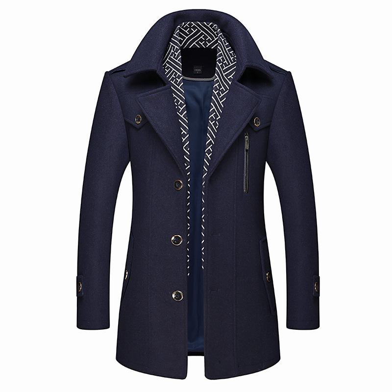 Men's Woolen Scarf Collar Overcoat - Autumn/Winter Warmth for Middle-Aged
