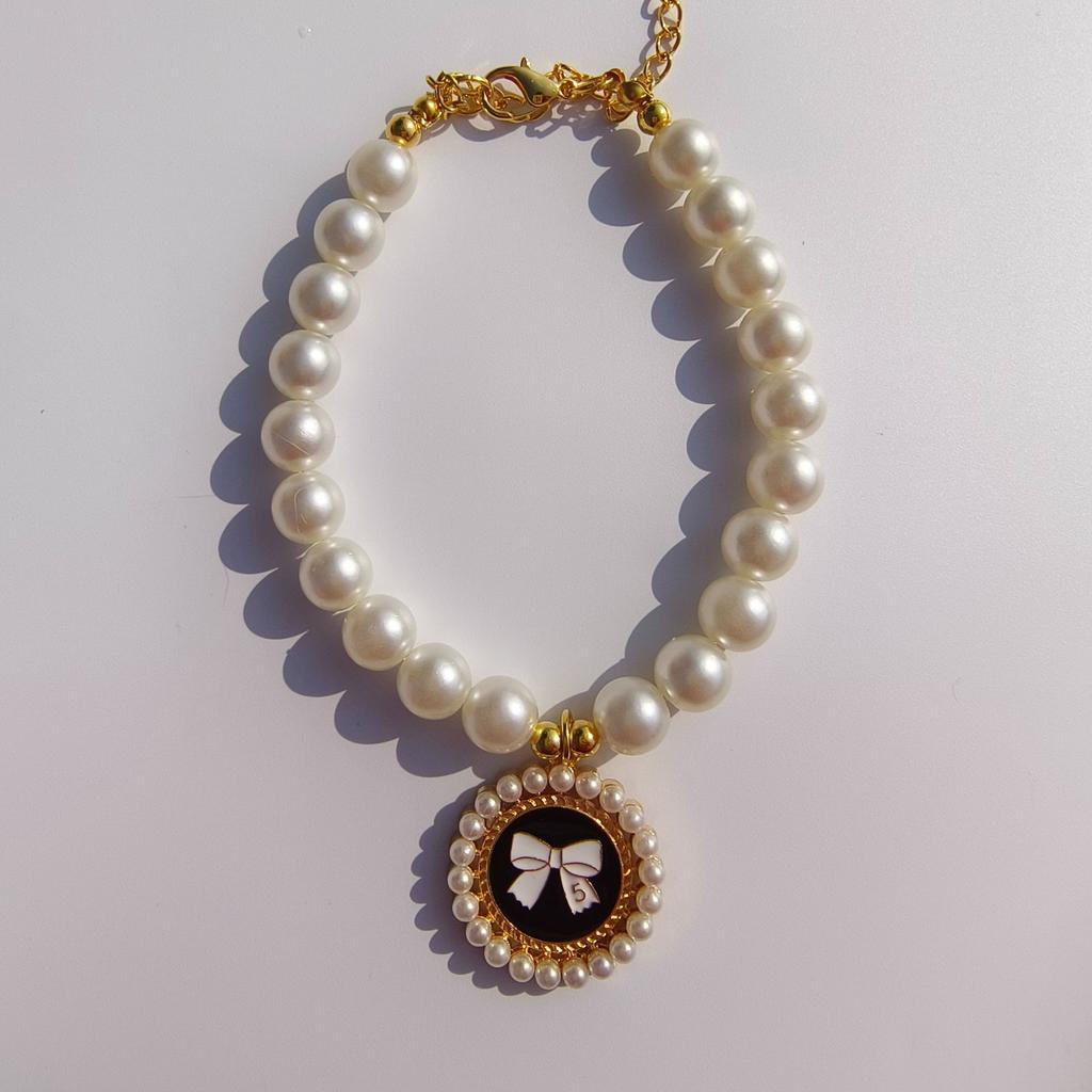 Colored Pet Pearl Collar Gold Bead Separated Handmade Dog Cat Collar Glass Ball Pendant