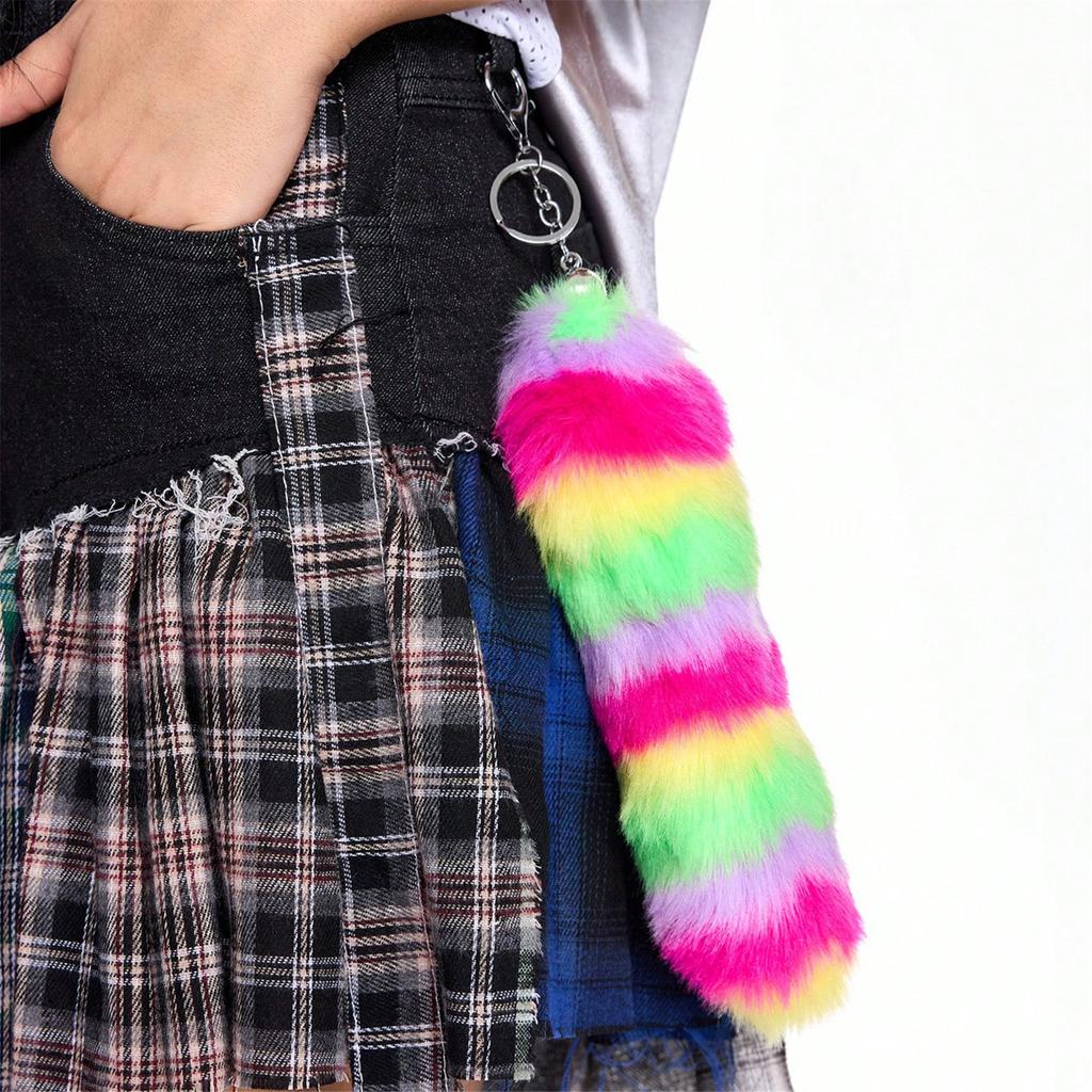 Style Faux Fur Tail Keychain Accessory Eye Catching Plush Tail Charm Keychain Pendant Ornament For Young Fashion Lovers