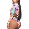 Summer Women's Print Long Sleeve Zip Print Swimwear Beachwear Bikini