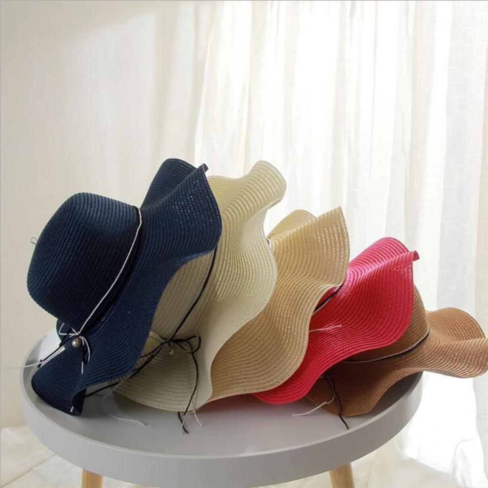 Women Summer Elegant Bowknot Pearl Beach Cap