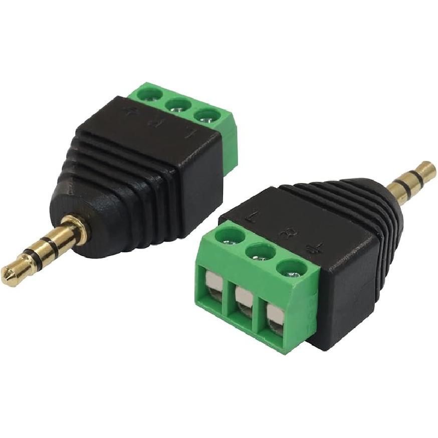 5 Pack TS Mono Male to 3 Pin Screw Terminal AUX Headphone Balun Connector, 3.5mm Audio Connector Solder Free Plug for Microphone