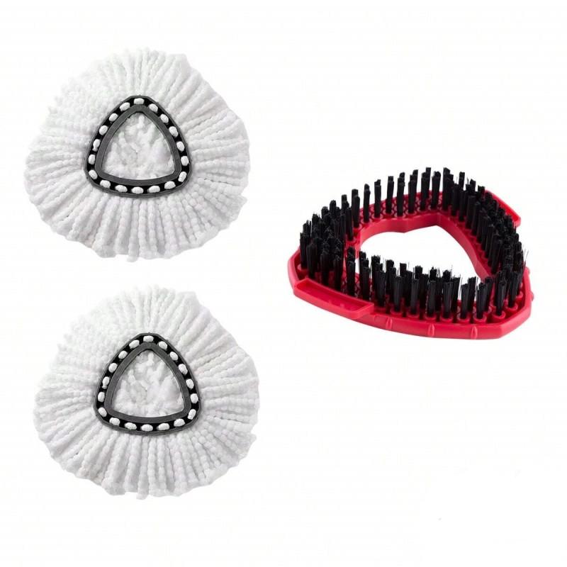 2 Mop Replace Heads, 1 Mop Base and 1 Mop Scrub Brush Set for for O-Cedar and Vileda, Compatible with EasyWring 1-Tank System