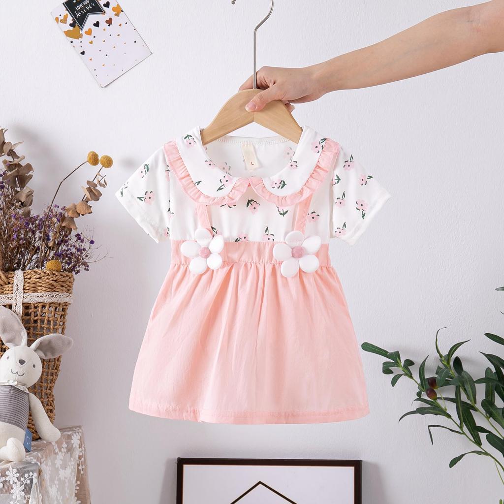Korean Style Summer Princess Dress for Toddler Girls - Cotton Print Short Sleeve