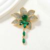 Brooch, Luxurious Chinese Style Elegant Emerald, Lotus Tassel Brooch, Coat Accessory, Chest Flower, Anti Slip Pin