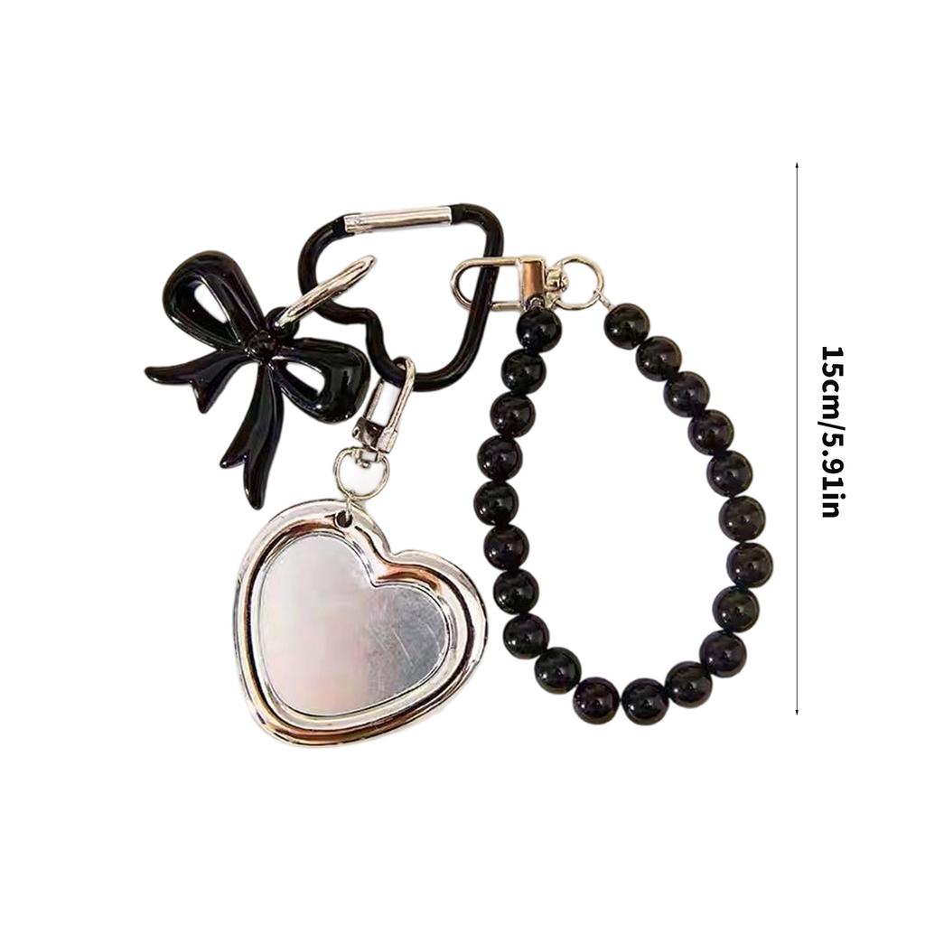 Fashionable Alloy Heart Shaped Bag Charm With Functional Mirror Detachable Bowknot Keychain For Purse Backpack Decoration