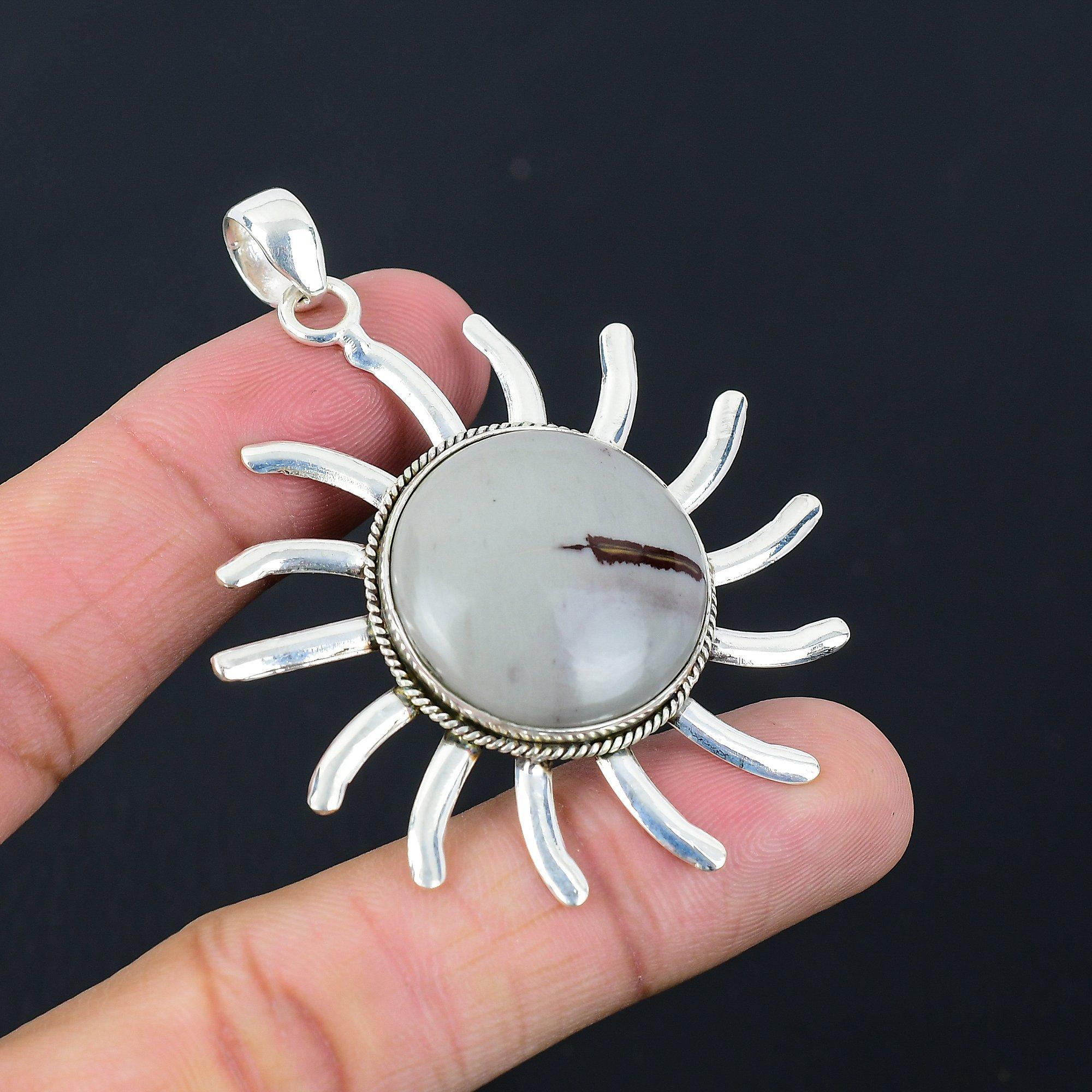 925 Sterling Silver Natural Coffee Bean Jasper Sister Birthday Pendant Jewelry