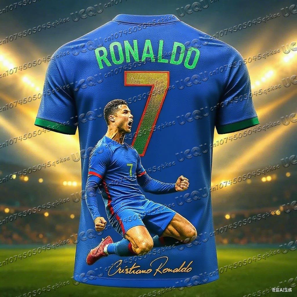 Maglia da Calcio Stampata 3D N.7 Ronaldo Ragazzi Ragazze Allenamento Bambini Sportiva Traspirante Manica Corta T-shirt per Bambini